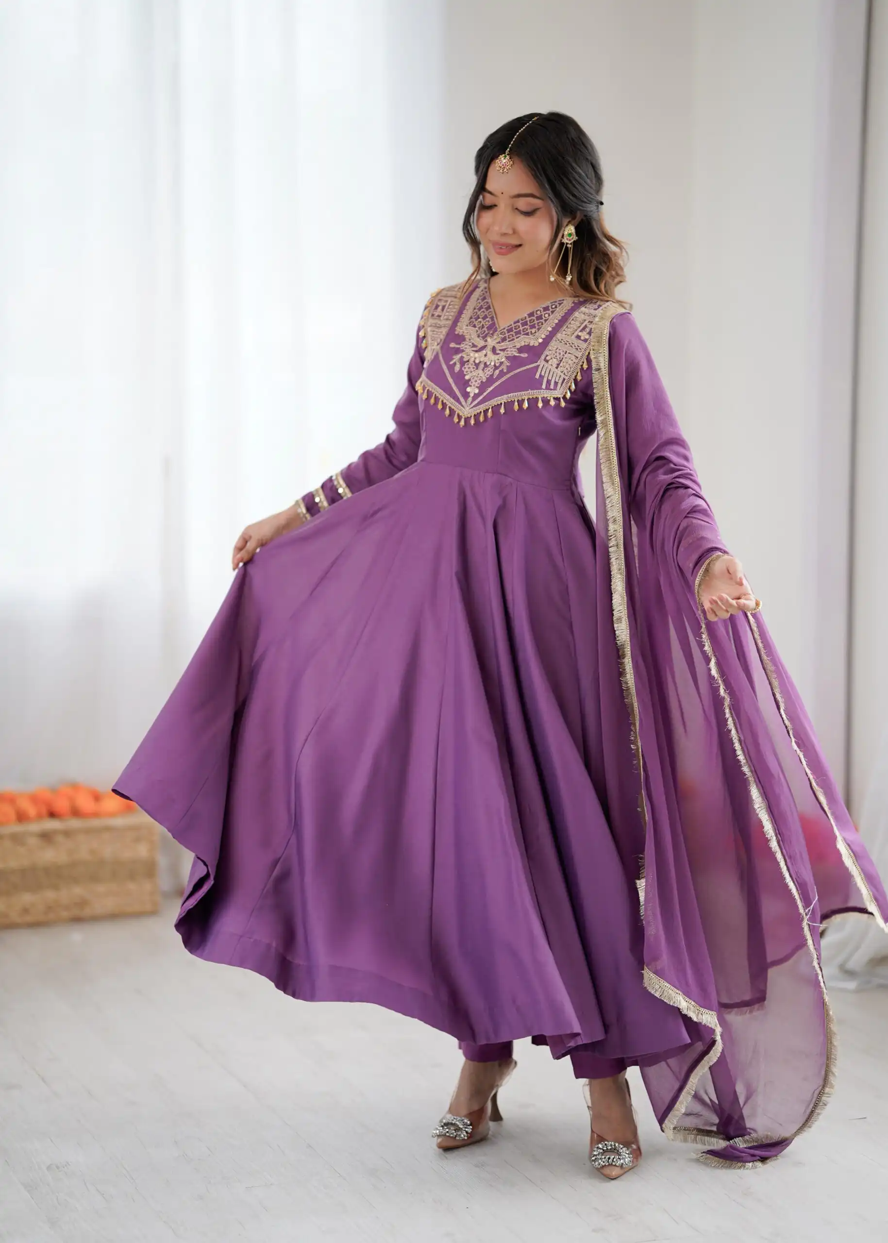 ZSR 3149 Lavender Roman silk Gown Perfect for Wedding, Party, Sangeet, Haldi, Lohri – . Introductory Price ₹2099. Delivery 4-6 Working Days. Shop now. | Gowns, Bollywood Gowns, Creative Gowns, Designer Gowns, Embroidered Gowns, Party Wear Gowns