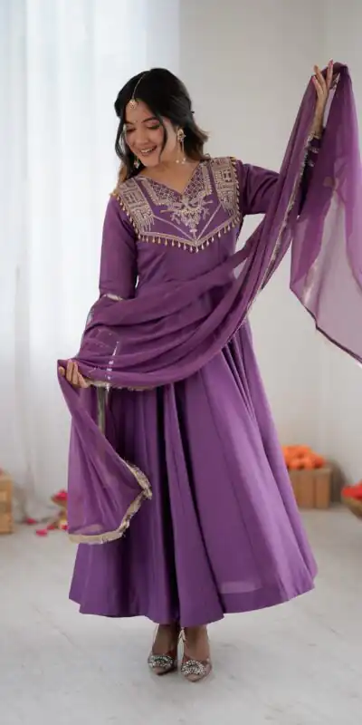 ZSR 3149 Lavender Roman silk Gown Perfect for Wedding, Party, Sangeet, Haldi, Lohri – . Introductory Price ₹2099. Delivery 4-6 Working Days. Shop now. | Gowns, Bollywood Gowns, Creative Gowns, Designer Gowns, Embroidered Gowns, Party Wear Gowns