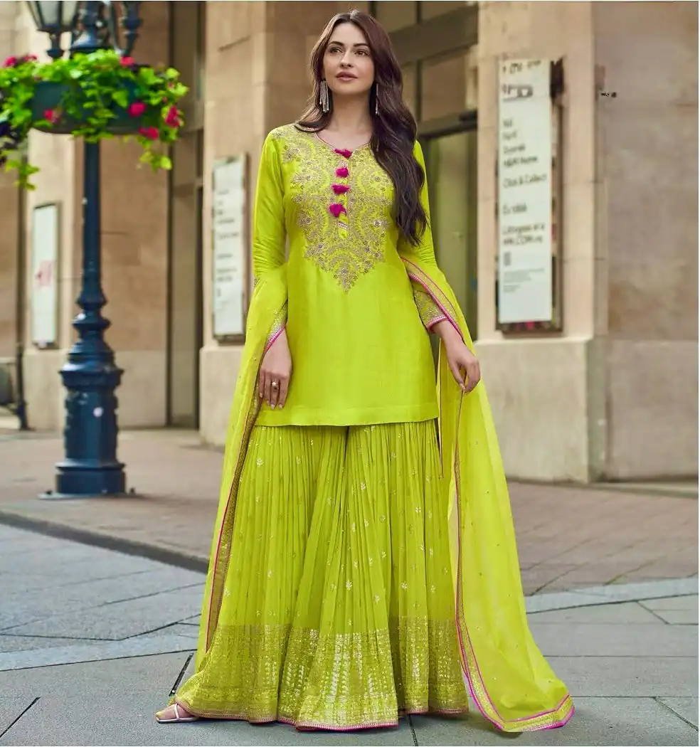ST 233 Lime Yellow in Color Embroidery Work Salwar Suit Faux Georgette. Get it for ₹2049. Delivery 4-6 Working Days. Shop now. | Jump Suits, Tops & Bottoms, Track Suits, Trendy Wear, Salwar suit, Designer Suits, Casual Suits, Creative suits, Palazzo Suits, Party Wear Suits, Patiala Suits, Straight Suits