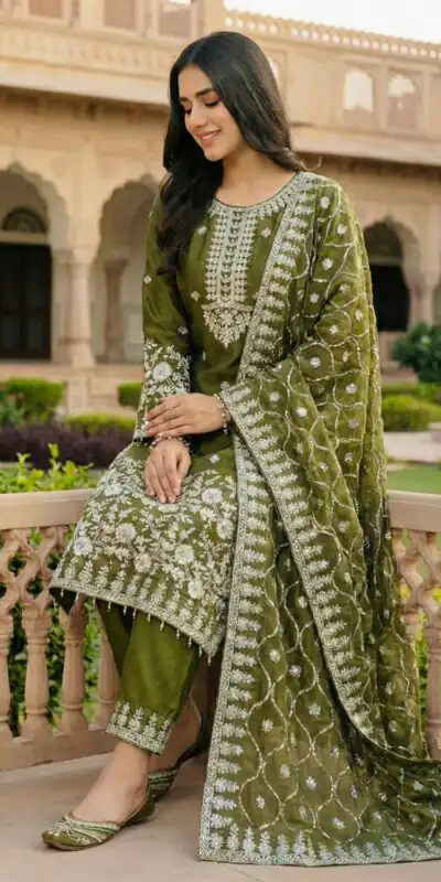 SRK 5320 Mahendi in Organza Silk Embroidery Work & Lace Work Salwar Suit . Available at ₹2399 only. Delivery 4-6 Working Days. Shop now. | Jump Suits, Tops & Bottoms, Track Suits, Trendy Wear, Salwar suit, Designer Suits, Casual Suits, Creative suits, Palazzo Suits, Party Wear Suits, Patiala Suits, Straight Suits