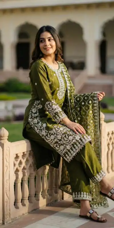 SRK 5320 Mahendi in Organza Silk Embroidery Work & Lace Work Salwar Suit . Available at ₹2399 only. Delivery 4-6 Working Days. Shop now. | Jump Suits, Tops & Bottoms, Track Suits, Trendy Wear, Salwar suit, Designer Suits, Casual Suits, Creative suits, Palazzo Suits, Party Wear Suits, Patiala Suits, Straight Suits
