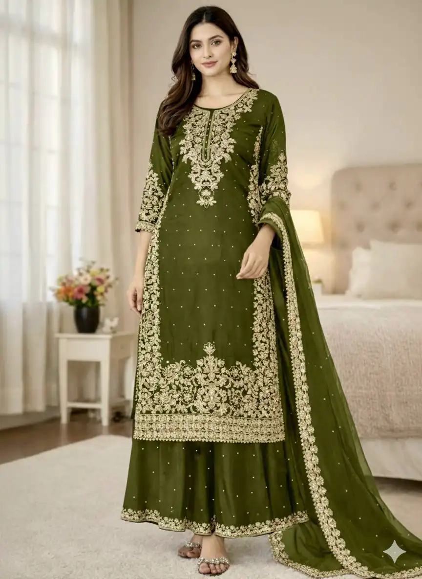 SSR 535 Mahendi in Organza Silk Embroidery Work Salwar Suit . Available at ₹2399 only. Delivery 4-6 Working Days. Shop now. | Jump Suits, Tops & Bottoms, Track Suits, Trendy Wear, Salwar suit, Designer Suits, Casual Suits, Creative suits, Palazzo Suits, Party Wear Suits, Patiala Suits, Straight Suits