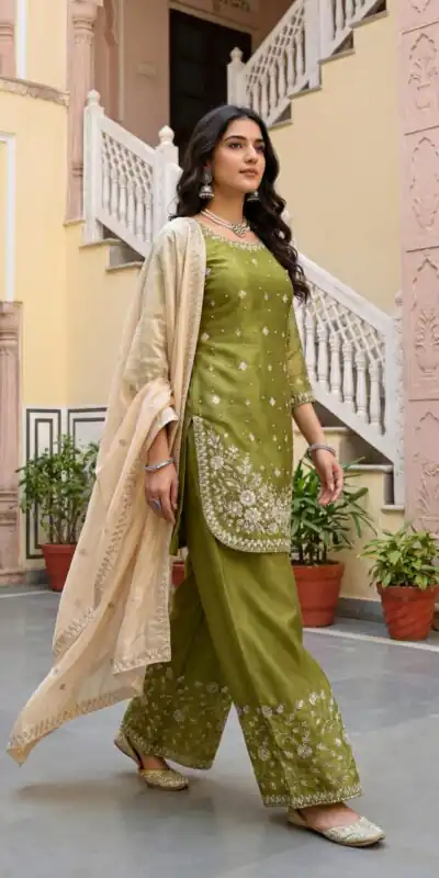 KD 1549 Mahendi Sequence Work Organza Silk Salwar Suit with Designer Work. Affordable Price ₹2149. Delivery 4-6 Working Days. Shop now. | Jump Suits, Tops & Bottoms, Track Suits, Trendy Wear, Salwar suit, Designer Suits, Casual Suits, Creative suits, Palazzo Suits, Party Wear Suits, Patiala Suits, Straight Suits