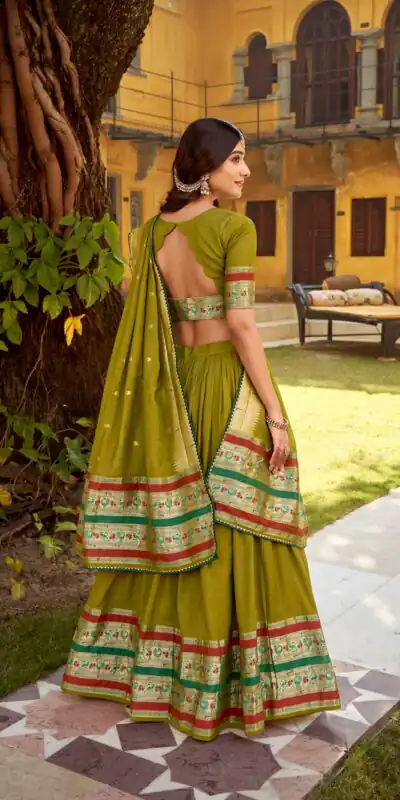 LNB 1903 Mahendi Pure Chanderi (Naylon) Lehenga Choli Perfect for Wedding, Party, Bridal Wear, Temple Visit, Traditional Day – . Get it for ₹2499. Delivery | Lehenga, Bollywood Lehenga, Creative Lehenga, Designer Lehenga, Embroidered Lehenga, Party Wear Lehenga