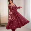 ZF 5011 Maroon Crunchy Silk Gown with Embroidery Work. Wedding, Party, Festive, Events Best Price ₹2099. Delivery 4-6 Working Days. Shop now. | Gowns, Bollywood Gowns, Creative Gowns, Designer Gowns, Embroidered Gowns, Party Wear Gowns