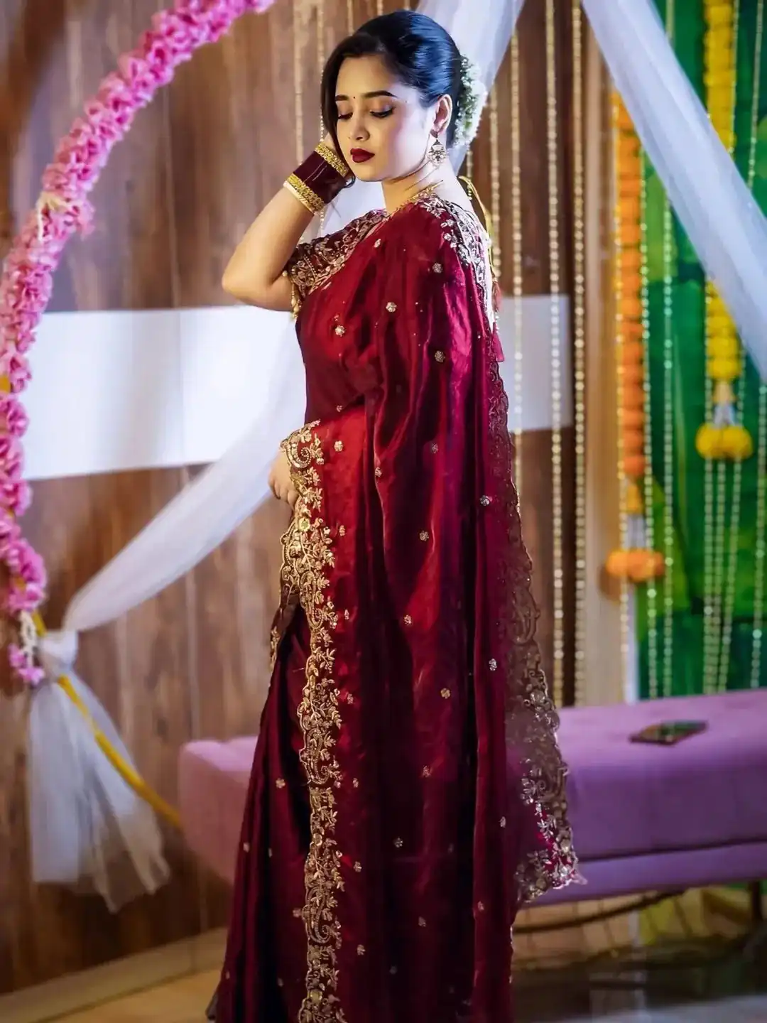 BT 3151 Maroon Fandy Satin Silk Saree with Sequins Work & Embroidery Work. Get it for ₹1949. Delivery 4-6 Working Days. Shop now. | Sarees, Bollywood Sarees, Creative Sarees, Designer Sarees, Embroidered Sarees, Ethnic Saree, Modern Digital sarees, Party Wear Sarees