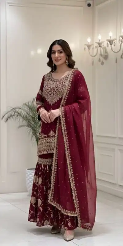 SSR 534 Maroon Georgette Salwar Suit Perfect for Wedding, Party, Onam, Housewarming, Bridal Wear – . Delivery 4-6 Working Days. Shop now. | Jump Suits, Tops & Bottoms, Track Suits, Trendy Wear, Salwar suit, Designer Suits, Casual Suits, Creative suits, Palazzo Suits, Party Wear Suits, Patiala Suits, Straight Suits