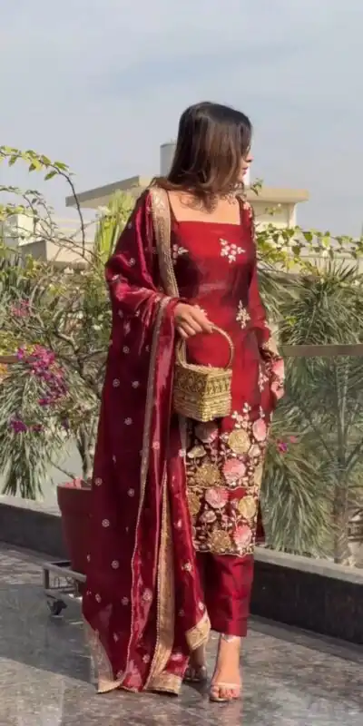 NSR 881 Maroon Organza Poly Silk Salwar Suit with Embroidery Work & Lace Work. Introductory Price ₹209. Delivery 4-6 Working Days. Shop now. | Jump Suits, Salwar suit, Designer Suits, Casual Suits, Creative suits, Palazzo Suits, Party Wear Suits, Patiala Suits, Straight Suits