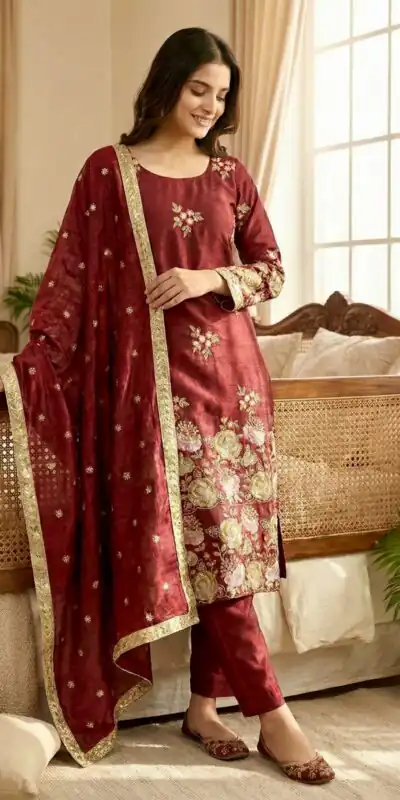 NSR 881 Maroon Organza Poly Silk Salwar Suit with Embroidery Work & Lace Work. Introductory Price ₹209. Delivery 4-6 Working Days. Shop now. | Jump Suits, Salwar suit, Designer Suits, Casual Suits, Creative suits, Palazzo Suits, Party Wear Suits, Patiala Suits, Straight Suits
