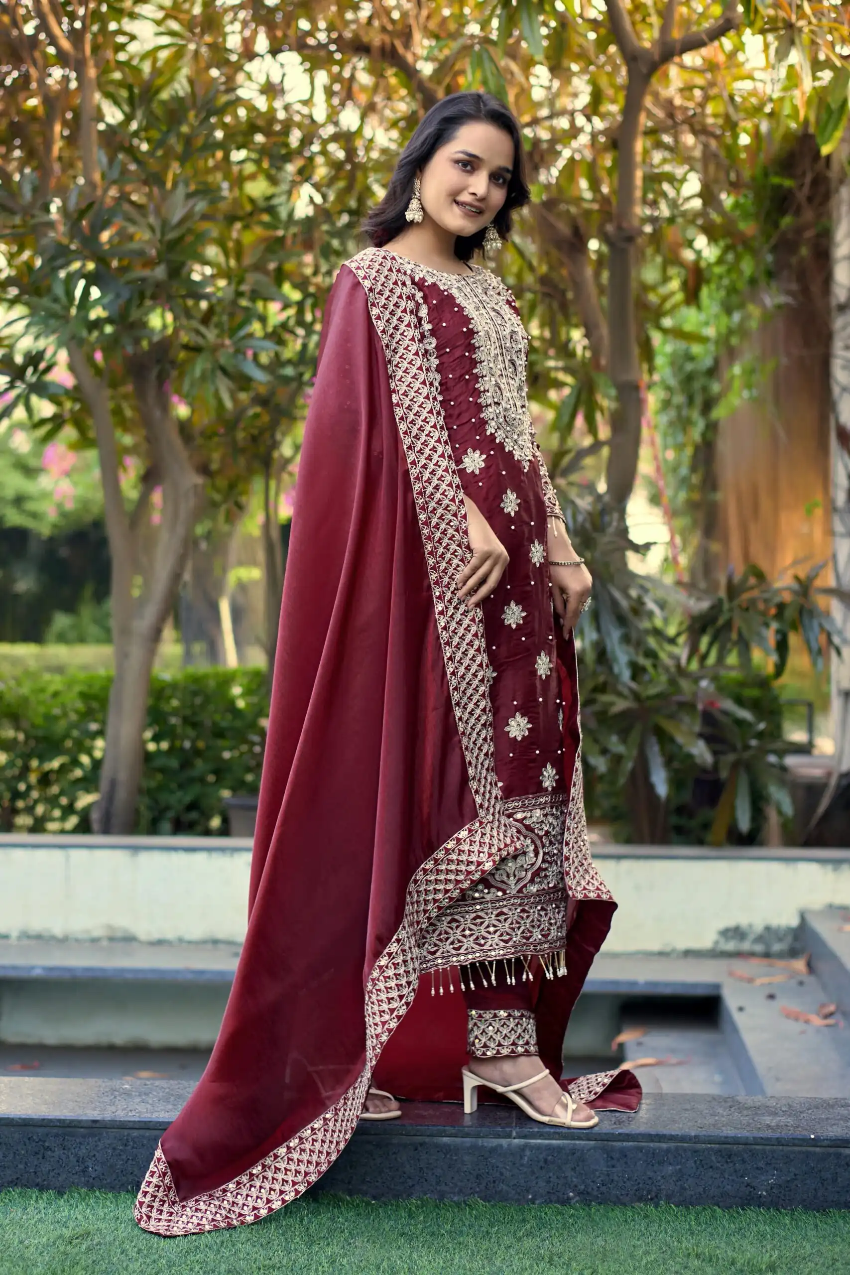 SR 1698 Maroon in Color Organza Silk Embroidery Work Salwar Suit . Festive Deal ₹2499. Delivery 4-6 Working Days. Shop now. | Jump Suits, Tops & Bottoms, Track Suits, Trendy Wear, Salwar suit, Designer Suits, Casual Suits, Creative suits, Palazzo Suits, Party Wear Suits, Patiala Suits, Straight Suits