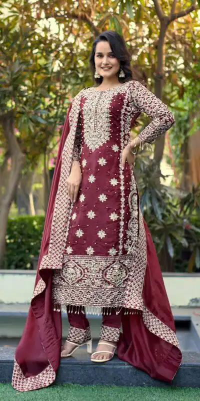 SR 1698 Maroon in Color Organza Silk Embroidery Work Salwar Suit . Festive Deal ₹2499. Delivery 4-6 Working Days. Shop now. | Jump Suits, Tops & Bottoms, Track Suits, Trendy Wear, Salwar suit, Designer Suits, Casual Suits, Creative suits, Palazzo Suits, Party Wear Suits, Patiala Suits, Straight Suits