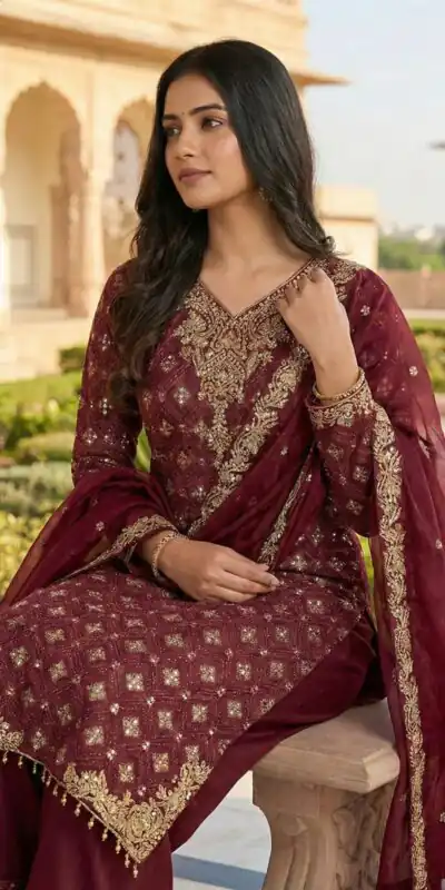 ZSR 3158 Maroon in Organza Silk Lace Work & Embroidery Work Salwar Suit . Get it for ₹2399. Delivery 4-6 Working Days. Shop now. | Jump Suits, Tops & Bottoms, Track Suits, Trendy Wear, Salwar suit, Designer Suits, Casual Suits, Creative suits, Palazzo Suits, Party Wear Suits, Patiala Suits, Straight Suits
