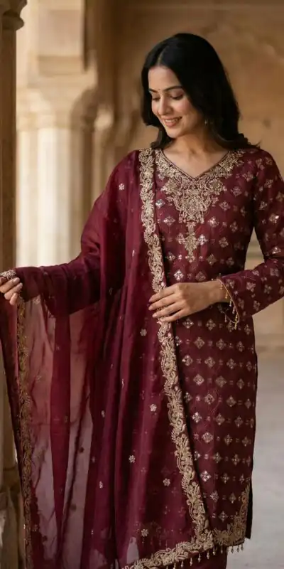 ZSR 3158 Maroon in Organza Silk Lace Work & Embroidery Work Salwar Suit . Get it for ₹2399. Delivery 4-6 Working Days. Shop now. | Jump Suits, Tops & Bottoms, Track Suits, Trendy Wear, Salwar suit, Designer Suits, Casual Suits, Creative suits, Palazzo Suits, Party Wear Suits, Patiala Suits, Straight Suits