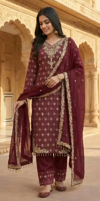 ZSR 3158 Maroon in Organza Silk Lace Work & Embroidery Work Salwar Suit . Get it for ₹2399. Delivery 4-6 Working Days. Shop now. | Jump Suits, Tops & Bottoms, Track Suits, Trendy Wear, Salwar suit, Designer Suits, Casual Suits, Creative suits, Palazzo Suits, Party Wear Suits, Patiala Suits, Straight Suits