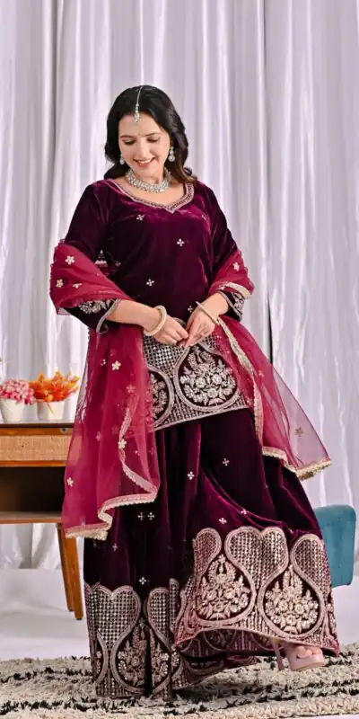 ND 5054 Maroon Embroidery Work Salwar Suit in Maroon Viscous Velvet. Available at ₹2449 only. Delivery 4-6 Working Days. Shop now. | Jump Suits, Tops & Bottoms, Track Suits, Trendy Wear, Salwar suit, Designer Suits, Casual Suits, Creative suits, Palazzo Suits, Party Wear Suits, Patiala Suits, Straight Suits