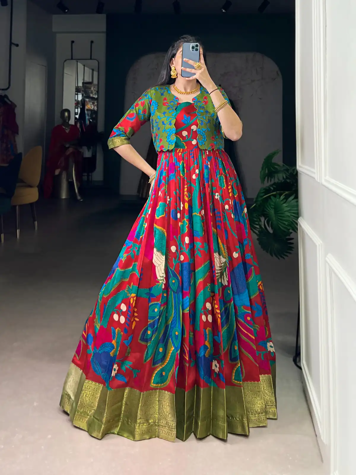 YNF 5035 Maroon in Taser Silk Zari Work & Kalamkari Print Gown . Available at ₹1799 only. Delivery 4-6 Working Days. Shop now. | Gowns, Bollywood Gowns, Creative Gowns, Designer Gowns, Embroidered Gowns, Party Wear Gowns