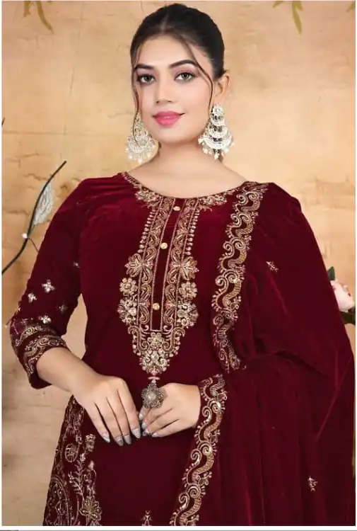 FC 1198 Maroon Velvet Salwar Suit with Embroidery Work & Lace Work. Festive Deal ₹2549. Delivery 4-6 Working Days. Shop now. | Jump Suits, Tops & Bottoms, Track Suits, Trendy Wear, Salwar suit, Designer Suits, Casual Suits, Creative suits, Palazzo Suits, Party Wear Suits, Patiala Suits, Straight Suits