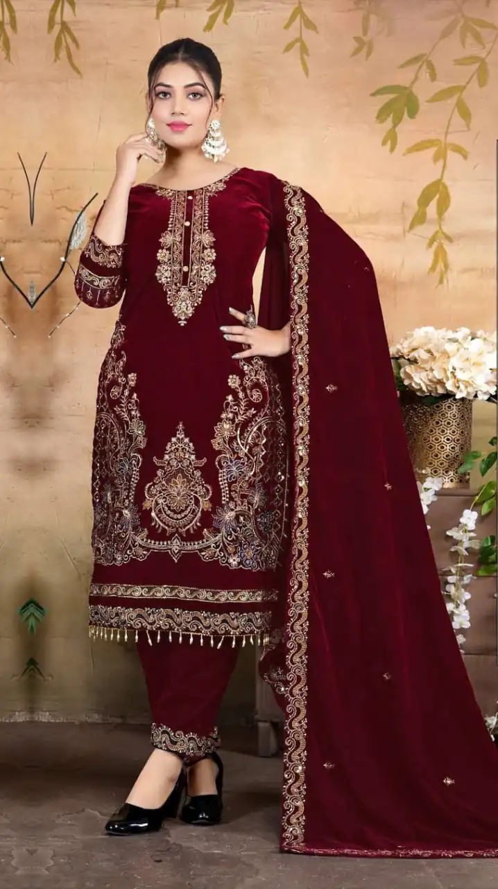 FC 1198 Maroon Velvet Salwar Suit with Embroidery Work & Lace Work. Festive Deal ₹2549. Delivery 4-6 Working Days. Shop now. | Jump Suits, Tops & Bottoms, Track Suits, Trendy Wear, Salwar suit, Designer Suits, Casual Suits, Creative suits, Palazzo Suits, Party Wear Suits, Patiala Suits, Straight Suits
