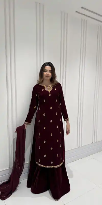 LG 2033 Maroon Color Velvet Embroidery Work Salwar Suit . Wedding, Party, Festive, Events, Available at ₹1949 only. Delivery 4-6 Working Days. Shop now. | Jump Suits, Tops & Bottoms, Track Suits, Trendy Wear, Salwar suit, Designer Suits, Casual Suits, Creative suits, Palazzo Suits, Party Wear Suits, Patiala Suits, Straight Suits