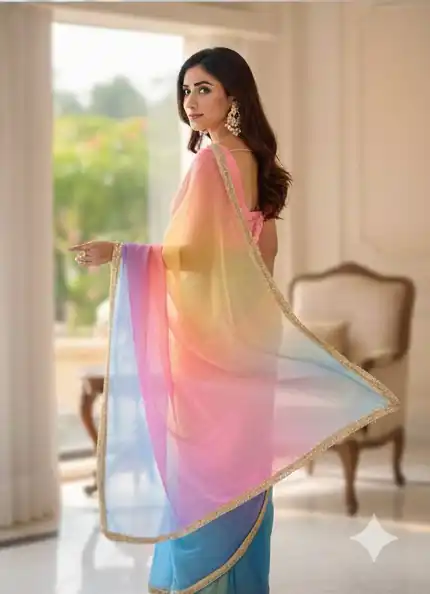 BT 416 Multi Organza Saree with Embroidery Work & Digital Print. Special Price ₹1599. Delivery 4-6 Working Days. Shop now. | Sarees, Bollywood Sarees, Creative Sarees, Designer Sarees, Embroidered Sarees, Ethnic Saree, Modern Digital sarees, Party Wear Sarees