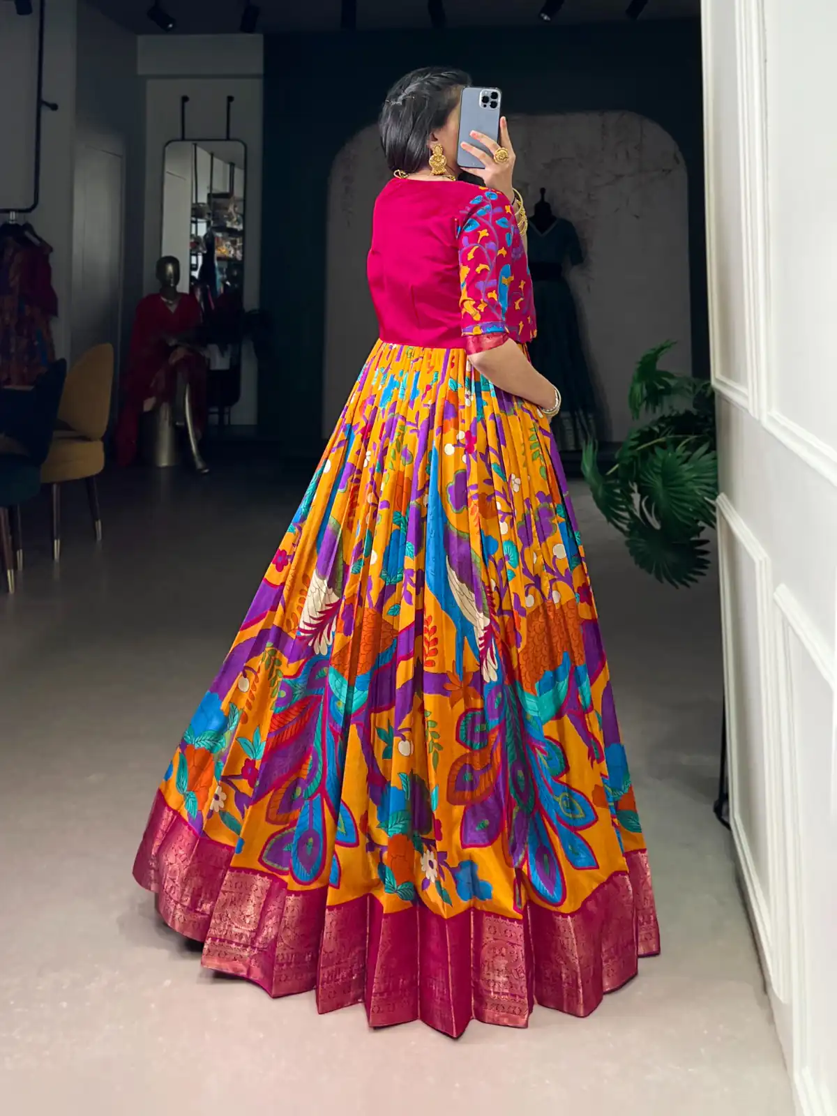 YNF 5035 Mustard in Taser Silk Zari Work & Kalamkari Print Gown . Available at ₹1799 only. Delivery 4-6 Working Days. Shop now. | Gowns, Bollywood Gowns, Creative Gowns, Designer Gowns, Embroidered Gowns, Party Wear Gowns