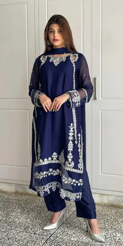 ZF 429 Navy Blue Faux Georgette Salwar Suit Perfect for Wedding, Party, Holi, Engagement, Eid – . Available at ₹1999 only. Delivery 4-6 Working Da | Jump Suits, Tops & Bottoms, Track Suits, Trendy Wear, Salwar suit, Designer Suits, Casual Suits, Creative suits, Palazzo Suits, Party Wear Suits, Patiala Suits, Straight Suits