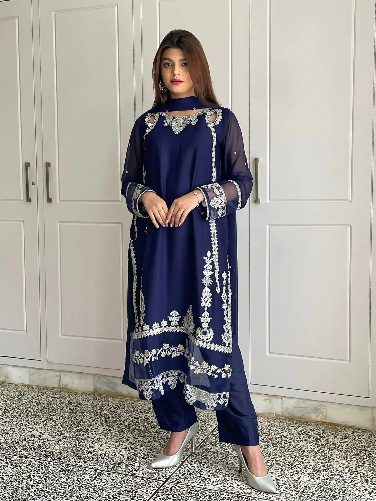 ZF 429 Navy Blue Faux Georgette Salwar Suit Perfect for Wedding, Party, Holi, Engagement, Eid – . Available at ₹1999 only. Delivery 4-6 Working Da | Jump Suits, Tops & Bottoms, Track Suits, Trendy Wear, Salwar suit, Designer Suits, Casual Suits, Creative suits, Palazzo Suits, Party Wear Suits, Patiala Suits, Straight Suits