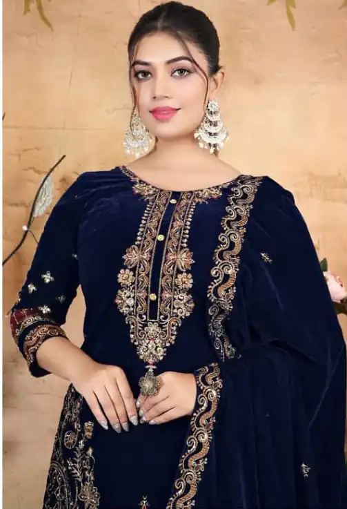 FC 1198 Navy Blue Velvet Salwar Suit with Embroidery Work & Lace Work. Festive Deal ₹2549. Delivery 4-6 Working Days. Shop now. | Jump Suits, Tops & Bottoms, Track Suits, Trendy Wear, Salwar suit, Designer Suits, Casual Suits, Creative suits, Palazzo Suits, Party Wear Suits, Patiala Suits, Straight Suits