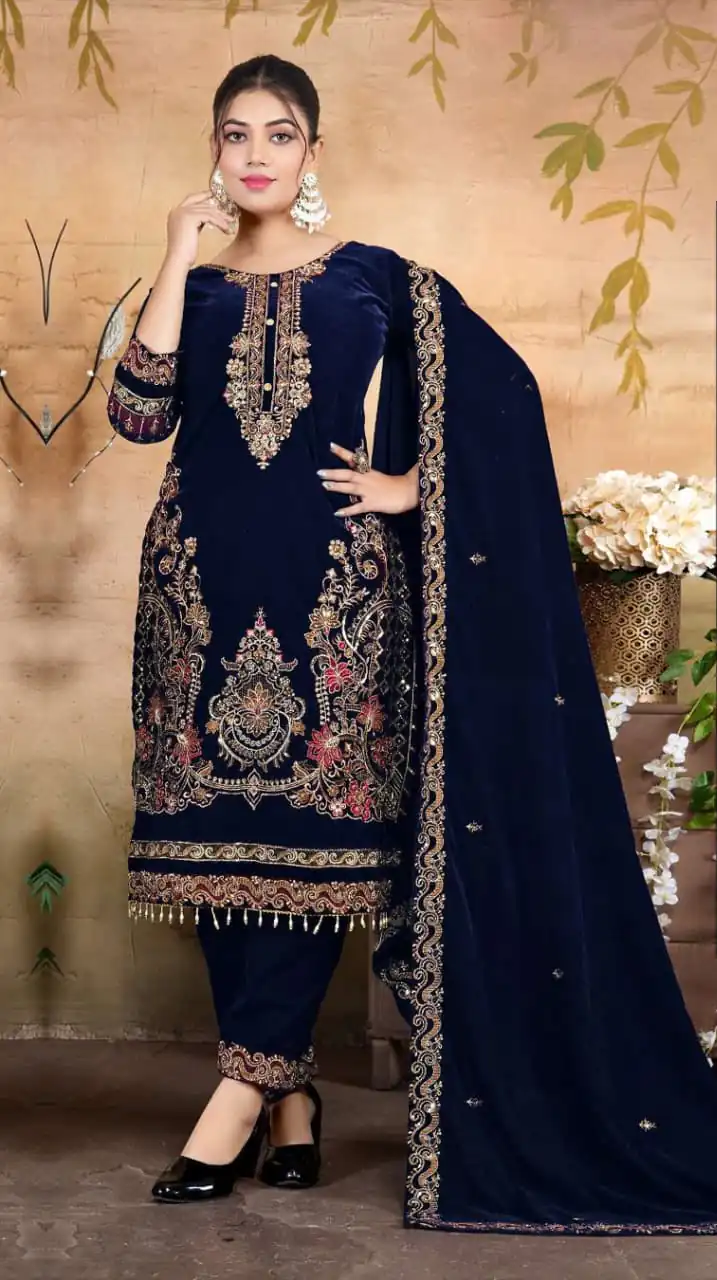 FC 1198 Navy Blue Velvet Salwar Suit with Embroidery Work & Lace Work. Festive Deal ₹2549. Delivery 4-6 Working Days. Shop now. | Jump Suits, Tops & Bottoms, Track Suits, Trendy Wear, Salwar suit, Designer Suits, Casual Suits, Creative suits, Palazzo Suits, Party Wear Suits, Patiala Suits, Straight Suits