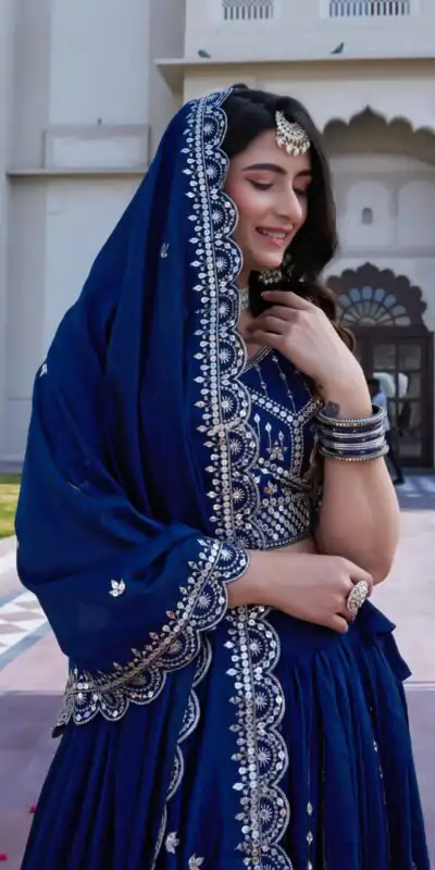 Ram 151 Navy Blue Vichitra Lehenga Choli Perfect for Wedding, Party, Haldi, Mehendi, Eid – . Best Price ₹2649. Delivery 4-6 Working Days. Shop now. | Lehenga, Bollywood Lehenga, Creative Lehenga, Designer Lehenga, Embroidered Lehenga, Party Wear Lehenga