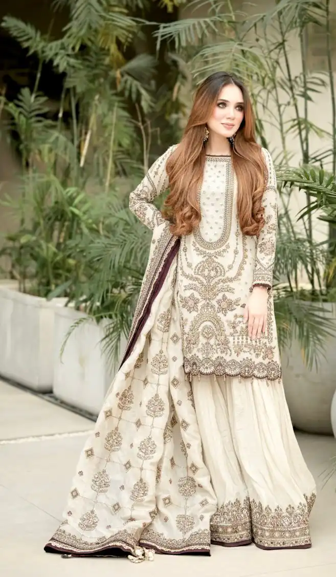 AD 213 Off White Khajuri Crush Georgette Salwar Suit with Lace Work & Embroidery Work. Festive Deal ₹2649. Delivery 4-6 Working Days. Shop now. | Jump Suits, Tops & Bottoms, Track Suits, Trendy Wear, Salwar suit, Designer Suits, Casual Suits, Creative suits, Palazzo Suits, Party Wear Suits, Patiala Suits, Straight Suits