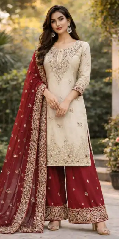 VLM 316 Off White Organza Silk with Embroidery Work & Lace Work. Salwar Suit Now at just ₹2049. Delivery 4-6 Working Days. Shop now. | Jump Suits, Tops & Bottoms, Track Suits, Trendy Wear, Salwar suit, Designer Suits, Casual Suits, Creative suits, Palazzo Suits, Party Wear Suits, Patiala Suits, Straight Suits