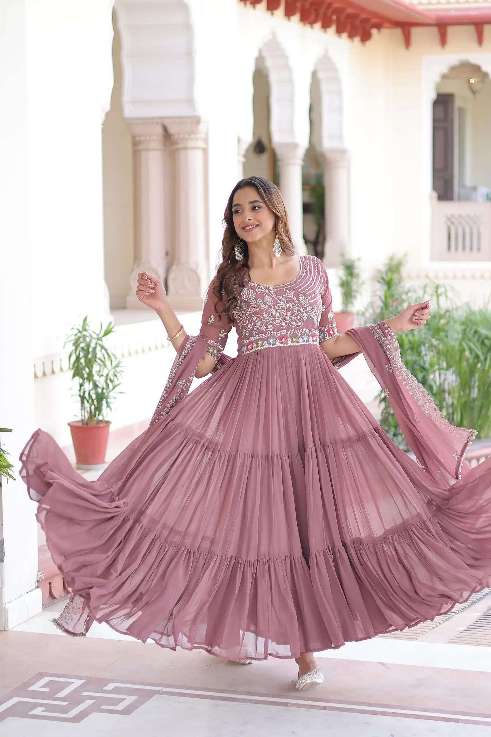 KA 1213 Onion Faux Blooming Gown with Embroidery Work & Sequins Work. Best Price ₹2449. Delivery 4-6 Working Days. Shop now. | Gowns, Bollywood Gowns, Creative Gowns, Designer Gowns, Embroidered Gowns, Party Wear Gowns