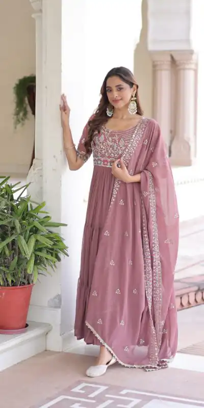 KA 1213 Onion Faux Blooming Gown with Embroidery Work & Sequins Work. Best Price ₹2449. Delivery 4-6 Working Days. Shop now. | Gowns, Bollywood Gowns, Creative Gowns, Designer Gowns, Embroidered Gowns, Party Wear Gowns