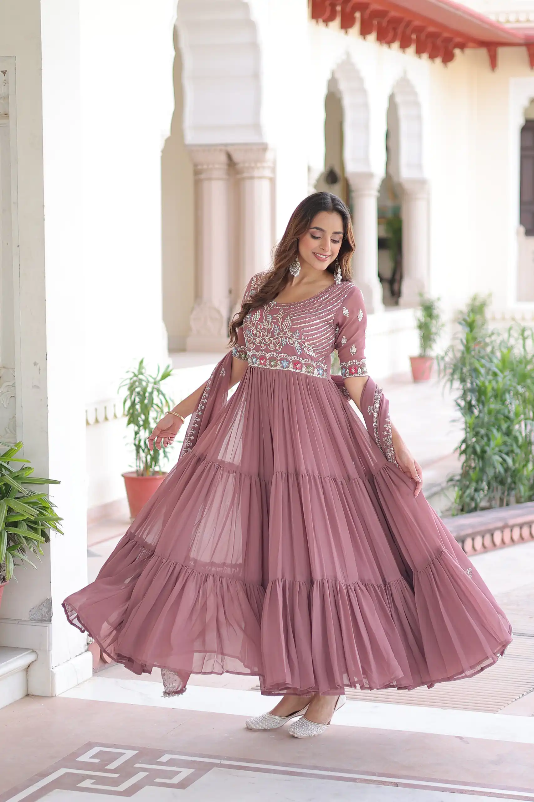 KA 1213 Onion Faux Blooming Gown with Embroidery Work & Sequins Work. Best Price ₹2449. Delivery 4-6 Working Days. Shop now. | Gowns, Bollywood Gowns, Creative Gowns, Designer Gowns, Embroidered Gowns, Party Wear Gowns