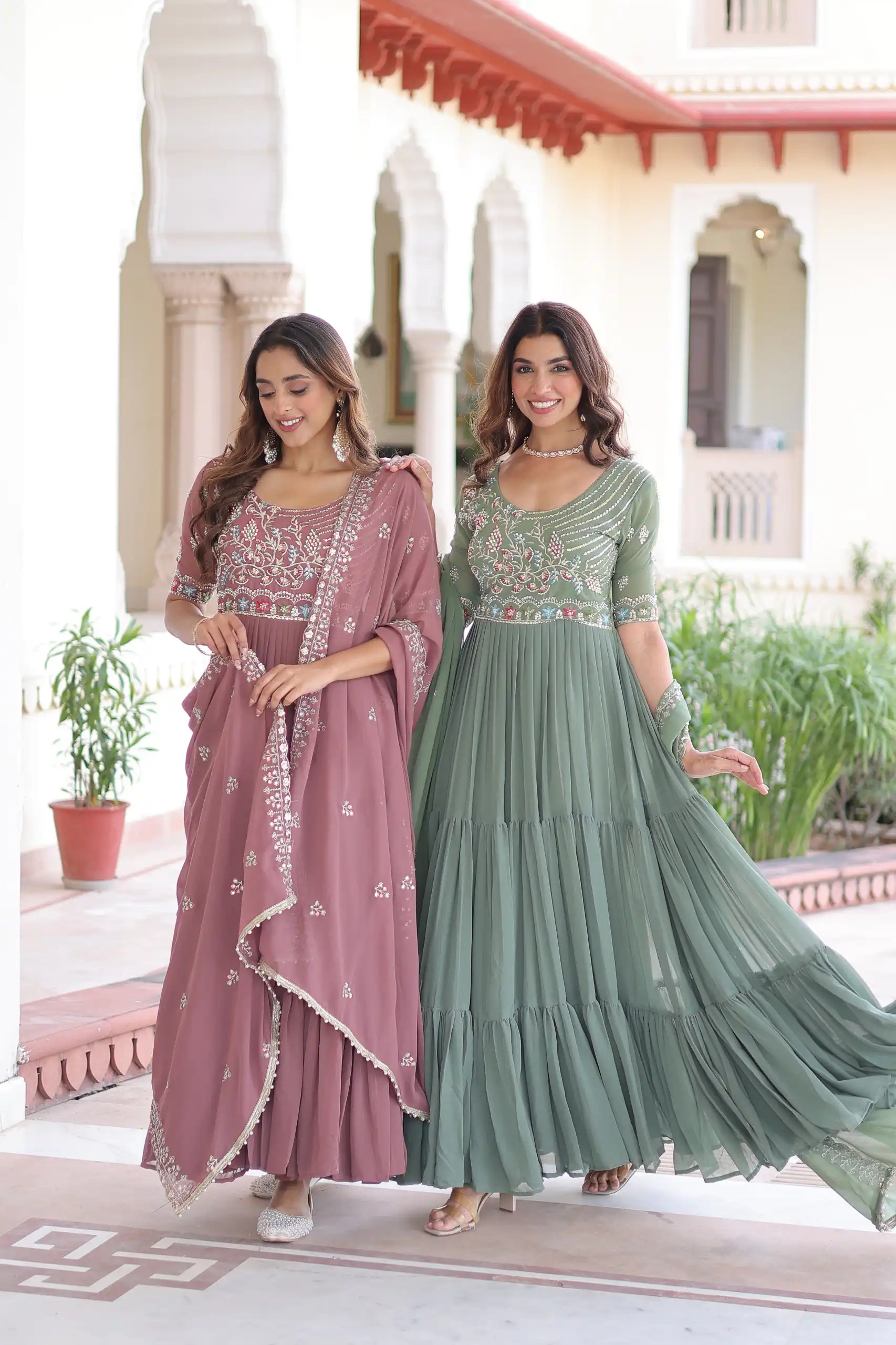 KA 1213 Onion Faux Blooming Gown with Embroidery Work & Sequins Work. Best Price ₹2449. Delivery 4-6 Working Days. Shop now. | Gowns, Bollywood Gowns, Creative Gowns, Designer Gowns, Embroidered Gowns, Party Wear Gowns