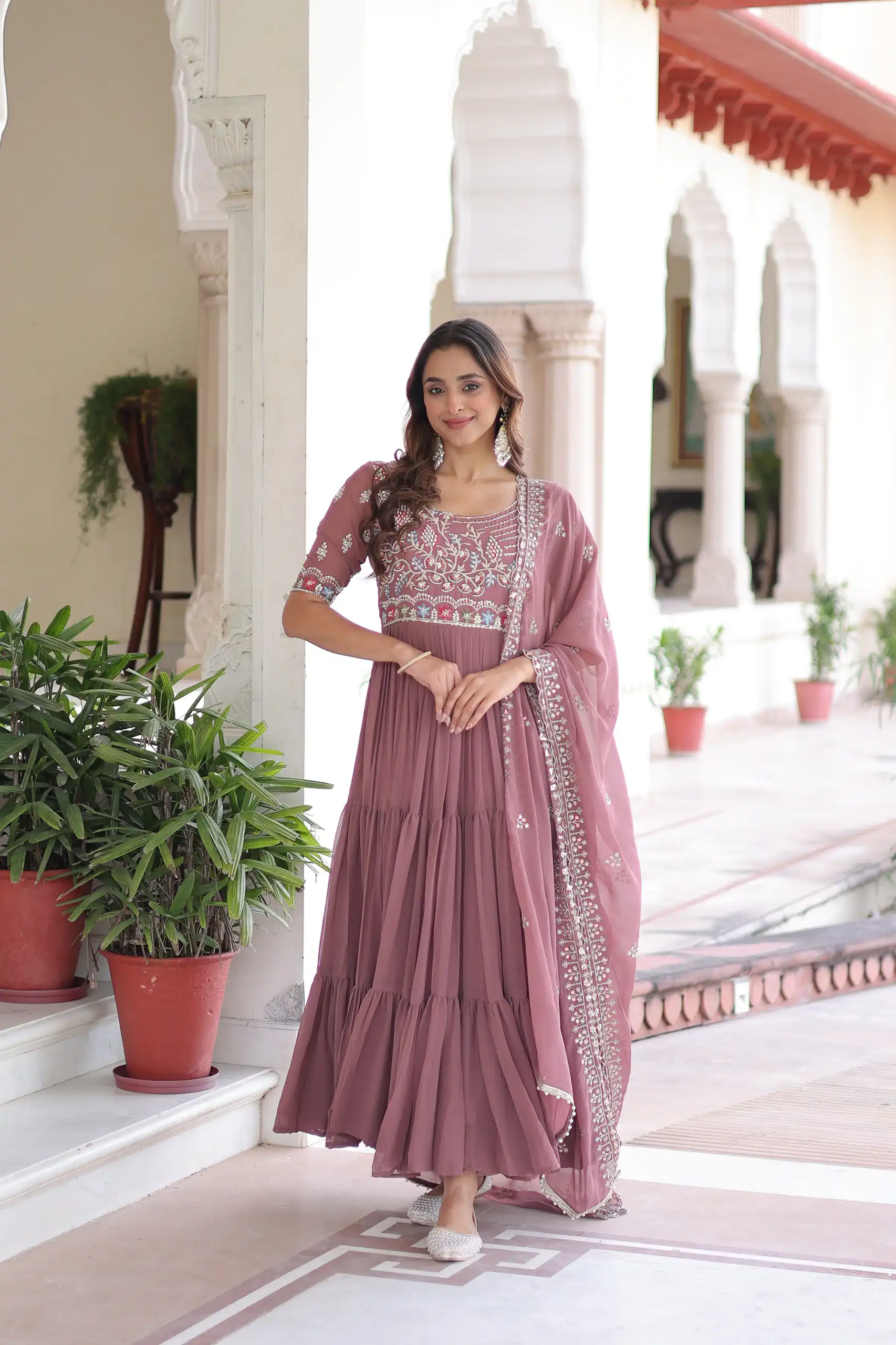 KA 1213 Onion Faux Blooming Gown with Embroidery Work & Sequins Work. Best Price ₹2449. Delivery 4-6 Working Days. Shop now. | Gowns, Bollywood Gowns, Creative Gowns, Designer Gowns, Embroidered Gowns, Party Wear Gowns