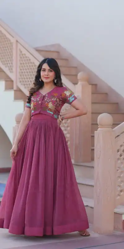 KA 1170 Onion Color Silver Crunchy Gown with Embroidery Work. Introductory Price ₹1799. Delivery 4-6 Working Days. Shop now. | Gowns, Bollywood Gowns, Creative Gowns, Designer Gowns, Embroidered Gowns, Party Wear Gowns