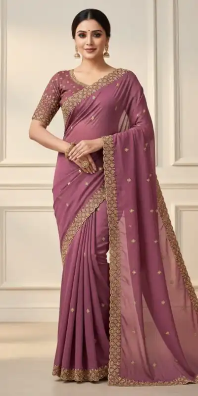 JR 659 Onion in Color Star Georgette Embroidery Work Saree . Available at ₹1799 only. Delivery 4-6 Working Days. Shop now. | Sarees, Bollywood Sarees, Creative Sarees, Designer Sarees, Embroidered Sarees, Ethnic Saree, Modern Digital sarees, Party Wear Sarees
