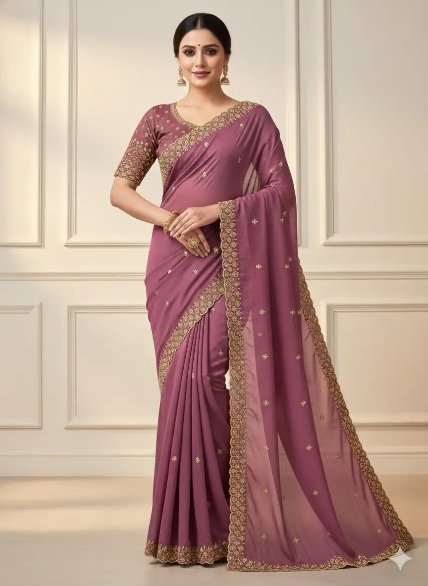 JR 659 Onion in Color Star Georgette Embroidery Work Saree . Available at ₹1799 only. Delivery 4-6 Working Days. Shop now. | Sarees, Bollywood Sarees, Creative Sarees, Designer Sarees, Embroidered Sarees, Ethnic Saree, Modern Digital sarees, Party Wear Sarees
