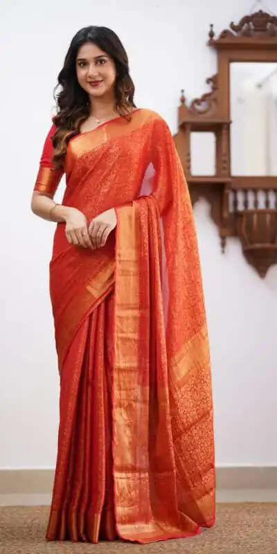 KPR 168 Orange in Soft Lichi Silk Lace Border & Lace Work Saree . Available at ₹1299 only. Delivery 4-6 Working Days. Shop now. | Sarees, Bollywood Sarees, Creative Sarees, Designer Sarees, Embroidered Sarees, Ethnic Saree, Modern Digital sarees, Party Wear Sarees