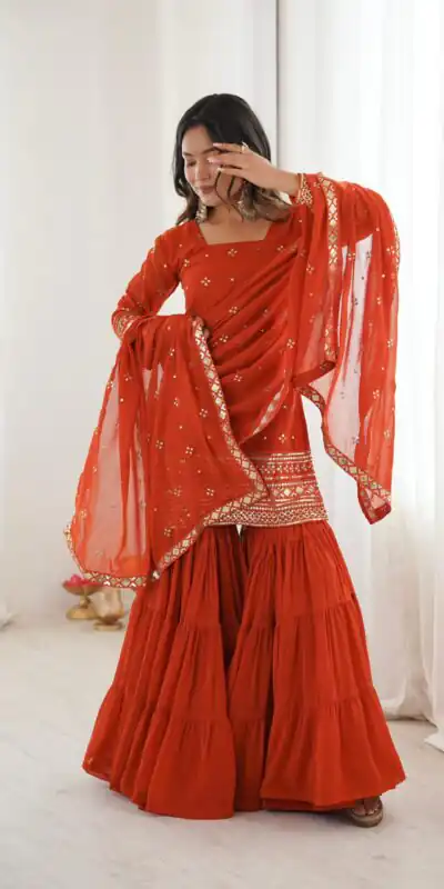 SRK 5317 Orange Georgette Salwar Suit with Embroidery Work. Wedding, Party, Festive Best Price ₹2399. Delivery 4-6 Working Days. Shop now. | Jump Suits, Tops & Bottoms, Track Suits, Trendy Wear, Salwar suit, Designer Suits, Casual Suits, Creative suits, Palazzo Suits, Party Wear Suits, Patiala Suits, Straight Suits