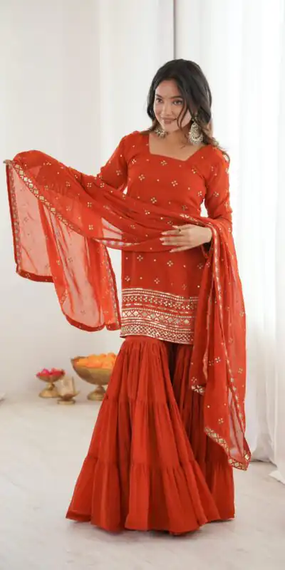 SRK 5317 Orange Georgette Salwar Suit with Embroidery Work. Wedding, Party, Festive Best Price ₹2399. Delivery 4-6 Working Days. Shop now. | Jump Suits, Tops & Bottoms, Track Suits, Trendy Wear, Salwar suit, Designer Suits, Casual Suits, Creative suits, Palazzo Suits, Party Wear Suits, Patiala Suits, Straight Suits