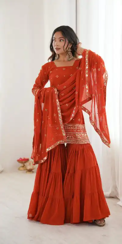 SRK 5317 Orange Georgette Salwar Suit with Embroidery Work. Wedding, Party, Festive Best Price ₹2399. Delivery 4-6 Working Days. Shop now. | Jump Suits, Tops & Bottoms, Track Suits, Trendy Wear, Salwar suit, Designer Suits, Casual Suits, Creative suits, Palazzo Suits, Party Wear Suits, Patiala Suits, Straight Suits