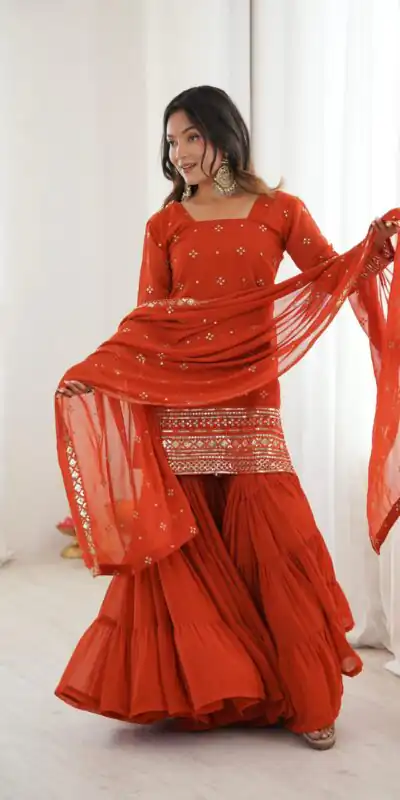 SRK 5317 Orange Georgette Salwar Suit with Embroidery Work. Wedding, Party, Festive Best Price ₹2399. Delivery 4-6 Working Days. Shop now. | Jump Suits, Tops & Bottoms, Track Suits, Trendy Wear, Salwar suit, Designer Suits, Casual Suits, Creative suits, Palazzo Suits, Party Wear Suits, Patiala Suits, Straight Suits