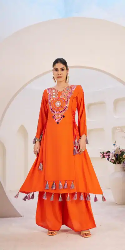 KD 1516 Orange Rayon Thread With Real Mirror Work Salwar Suit. Wedding, Party, Festive, Events, Best Price ₹1999. Delivery 4-6 Working Days. Shop now. | Jump Suits, Tops & Bottoms, Track Suits, Trendy Wear, Salwar suit, Designer Suits, Casual Suits, Creative suits, Palazzo Suits, Party Wear Suits, Patiala Suits, Straight Suits