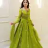 Parrot Green Georgette Embroidery Work Gown
