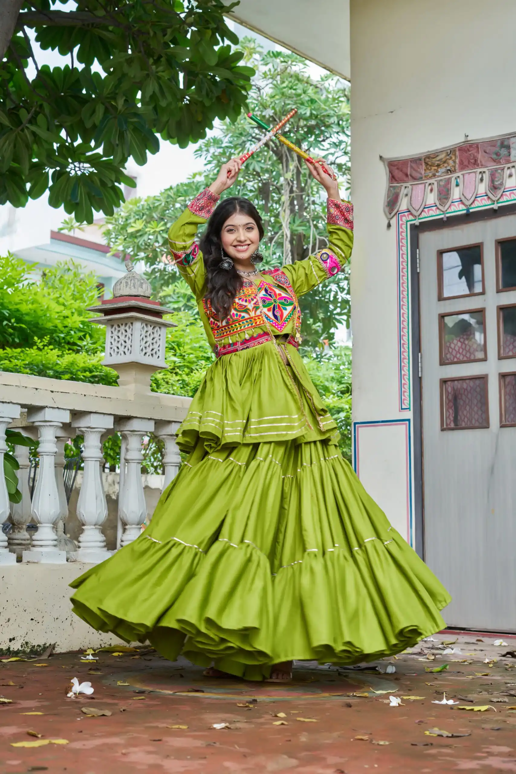Ram 120 Parrot Green in Pure Cotton Mirror Work & Gamthi Work Lehenga Choli . Exclusive Offer ₹3049. Delivery 4-6 Working Days. Shop now. | Lehenga, Bollywood Lehenga, Creative Lehenga, Designer Lehenga, Embroidered Lehenga, Party Wear Lehenga