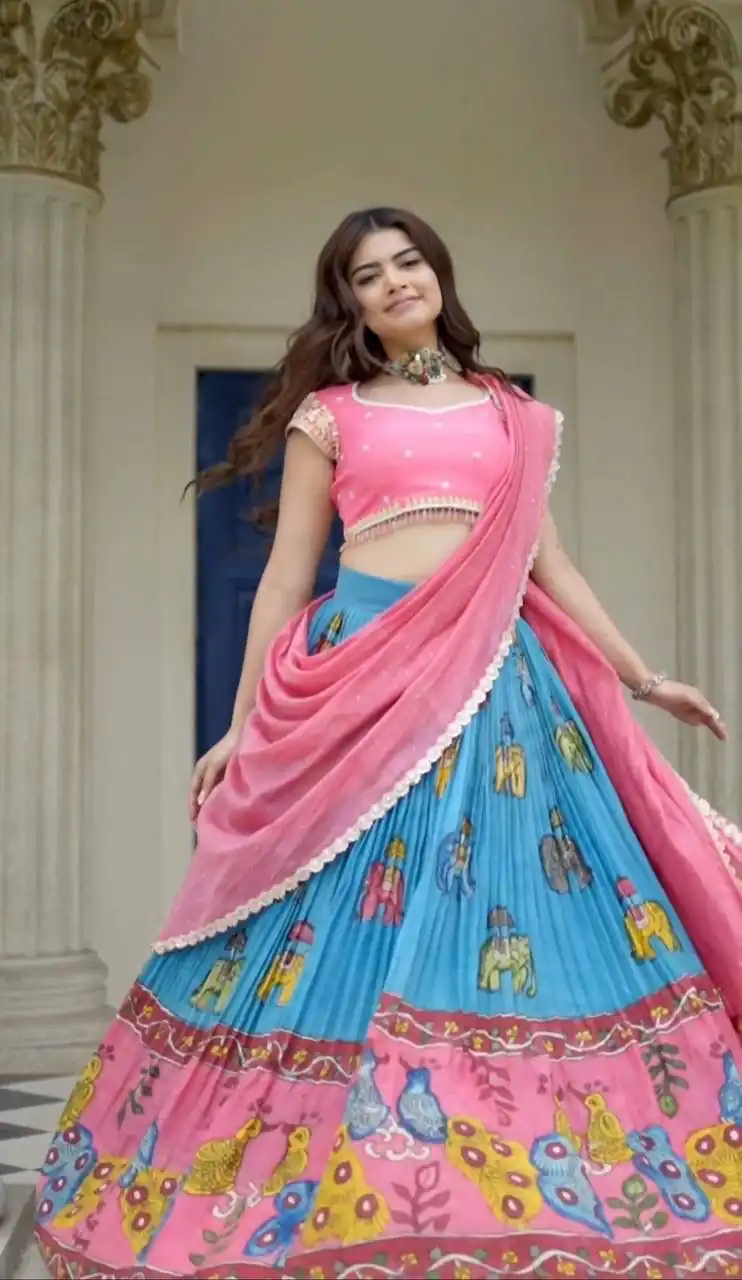 Peach Fox Georgette With Embroider Work Lehenga Choli - Image 3