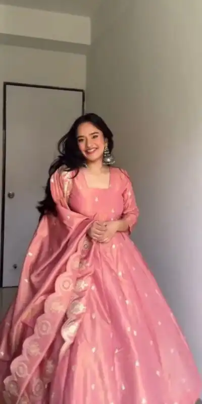 ZF 417 Peach Gold Crush Silk Gown Perfect for Wedding, Party, Raksha Bandhan, Engagement, Cultural Events –. Now at just ₹2049. Delivery 4-6 Working | Gowns, Bollywood Gowns, Creative Gowns, Designer Gowns, Embroidered Gowns, Party Wear Gowns